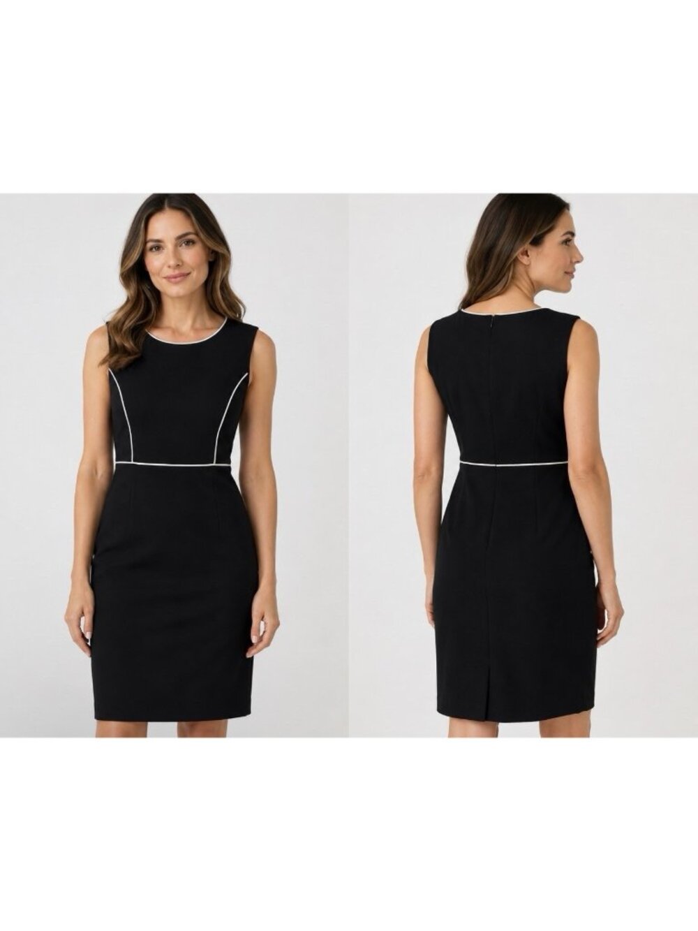 Kasper Separates Dress 12 Black White Piping Polyester Career Church Sleeveless
